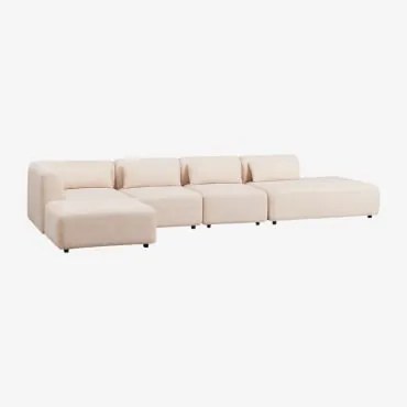 Divano Componibile Angolare In 4 Pezzi Con Chaise Longue Destra E Pouf Fogler Ciniglia Crema Beige - Sklum