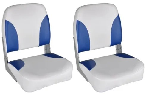 Sedili per Barca 2 pz Pieghevoli Cuscino Blu-Bianco 41x36x48 cm