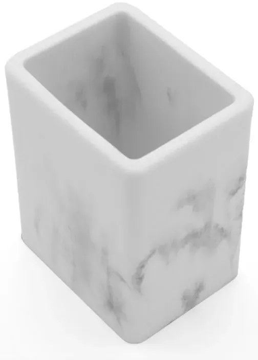 Set accessori bagno 4 pezzi in poliresina marmorizzata bianca Marmo