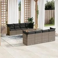 Set Divano da Giardino 9 pz con Cuscini Grigio in Polyrattan 3223526