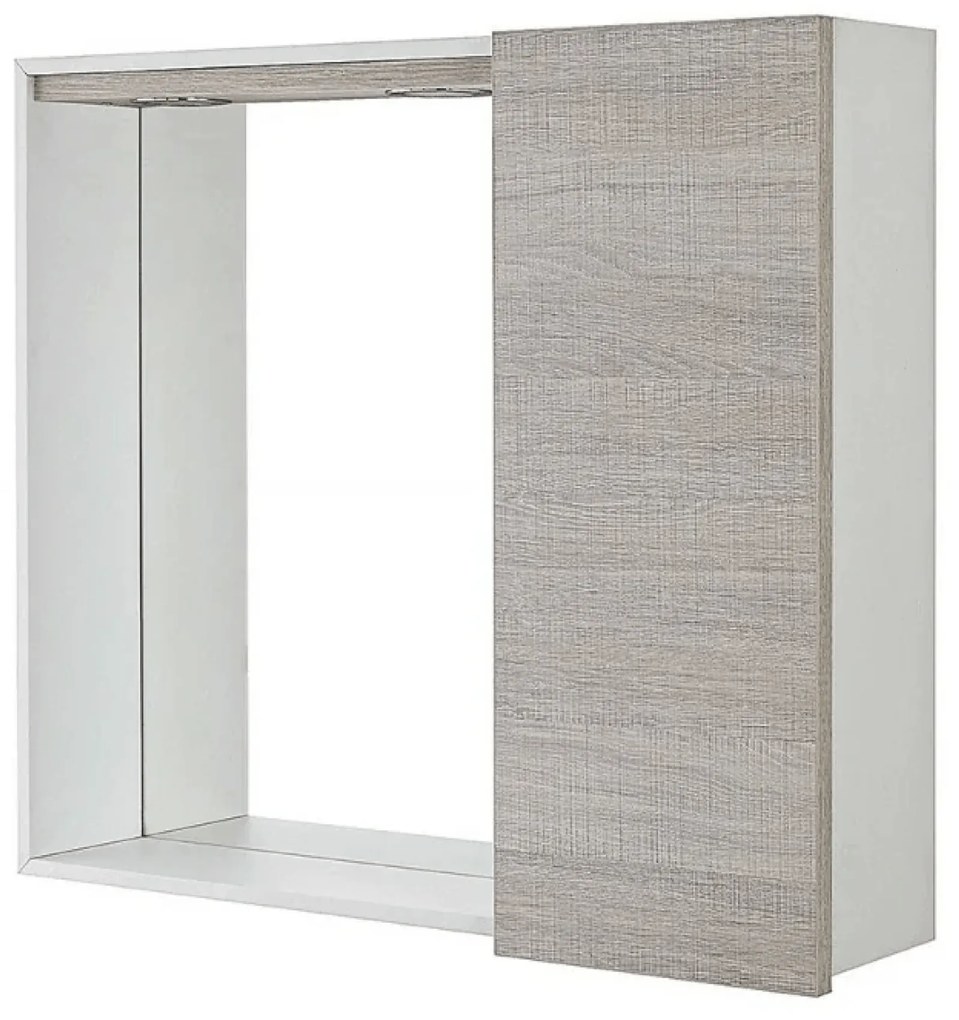Specchio Contenitore 68x61 Cm Un'Anta Con Illuminazione Led Feridras "Mondo 2.0" Bianco/Rovere Chiaro