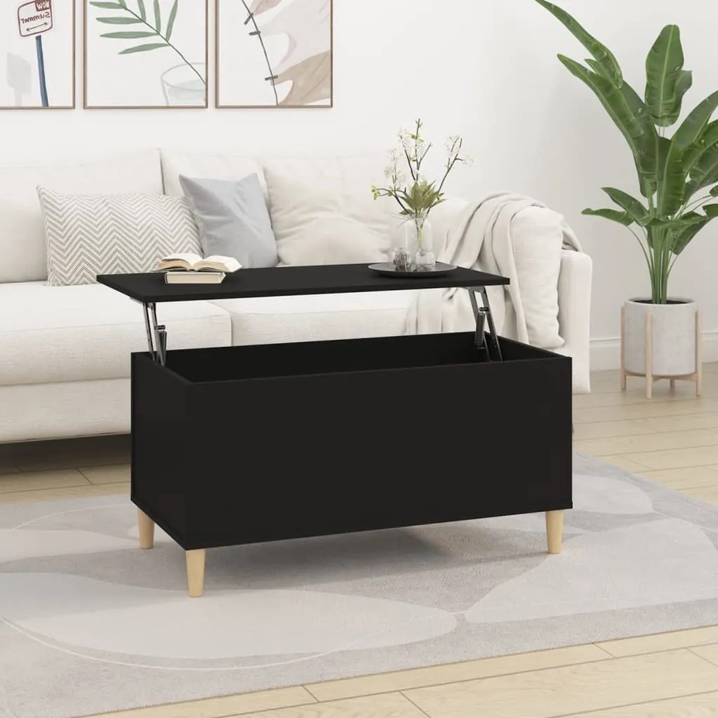 Tavolino Da Salotto Nero 90x44,5x45 Cm İn Legno Multistrato /