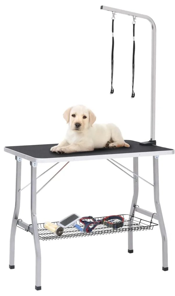 Tavolo Toelettatura Per Cani Regolabile Con 2 Anelli E Cesto /