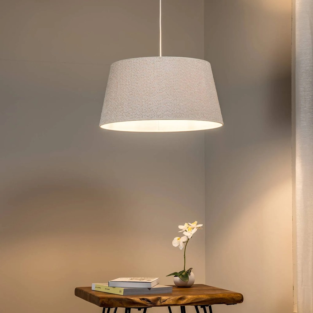 Euluna lampada a sospensione Boucle, tessuto ecru, Ø 50 cm, 1 luce