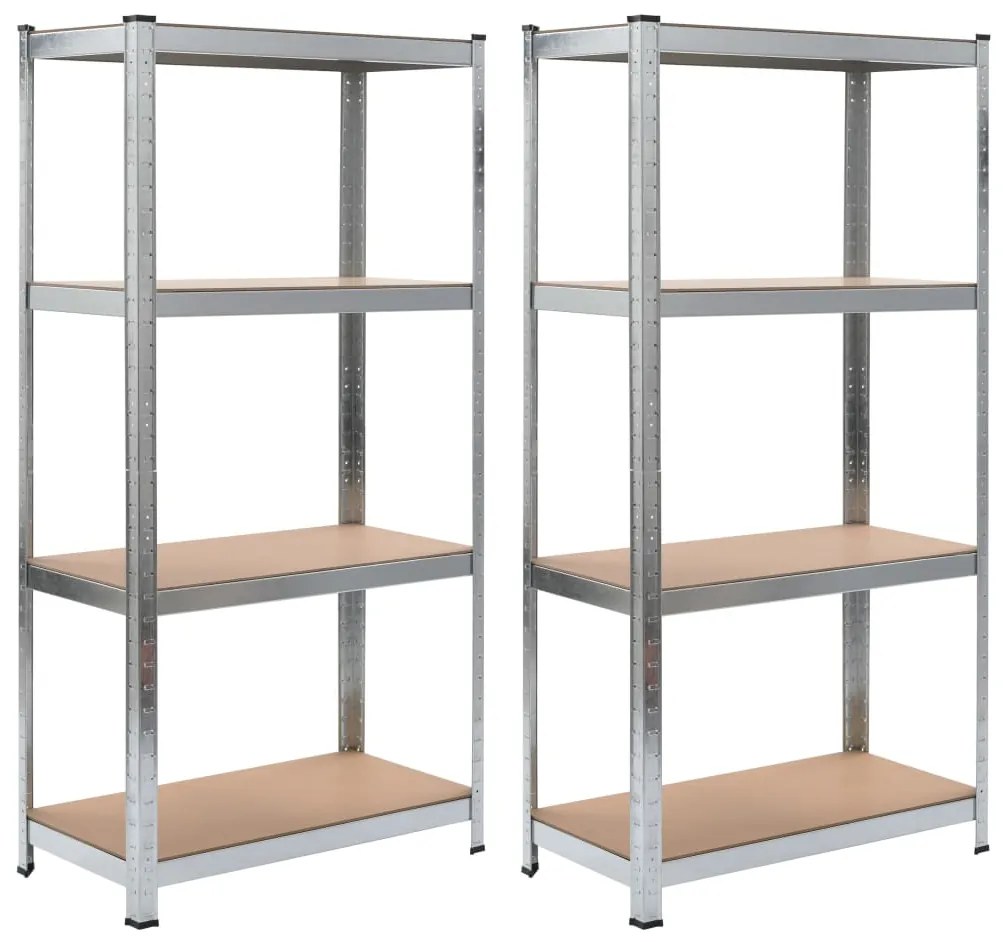 Scaffali A 4 Ripiani 2 Pz Argento Acciaio E Legno Multistrato /