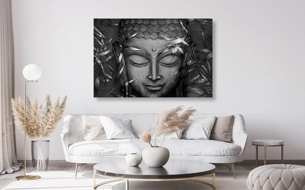 Stampa su tela – Buddha sorridente in bianco e nero