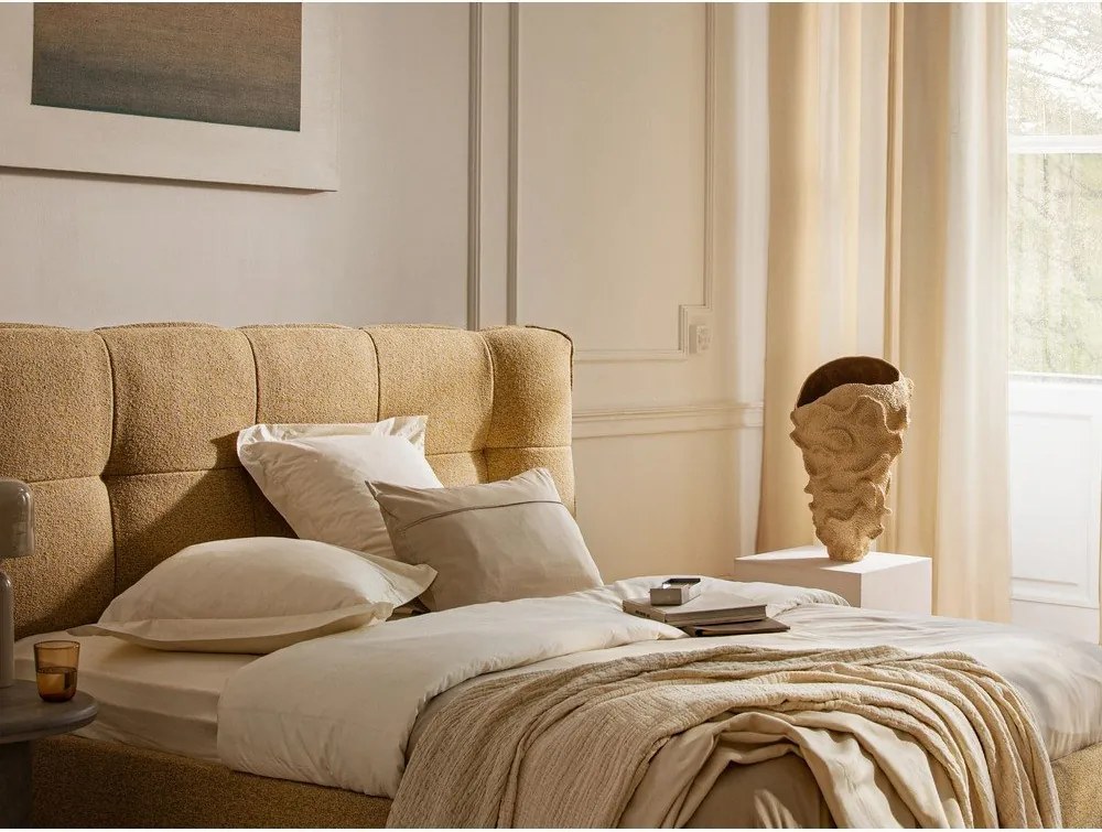 Letto matrimoniale imbottito avorio con contenitore con rete inclusa 140x200 cm Eric – Micadoni