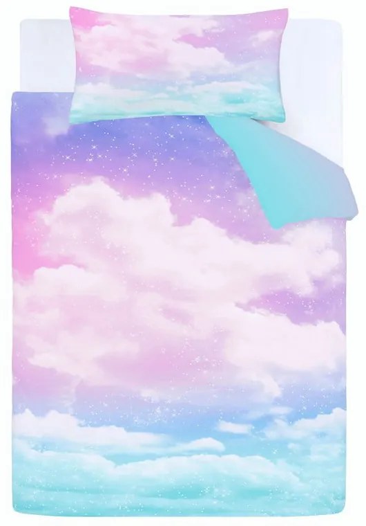 Set copripiumino e federa da bambini blu e rosa per letto matrimoniale 200x200 cm Ombre Rainbow Clouds – Catherine Lansfield