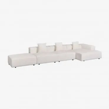 Divano Componibile Chaise Longue Angolare Destro 3 Pezzi Con Puff (↔︎450 Cm) Bruna Bouclé Blanco - Sklum