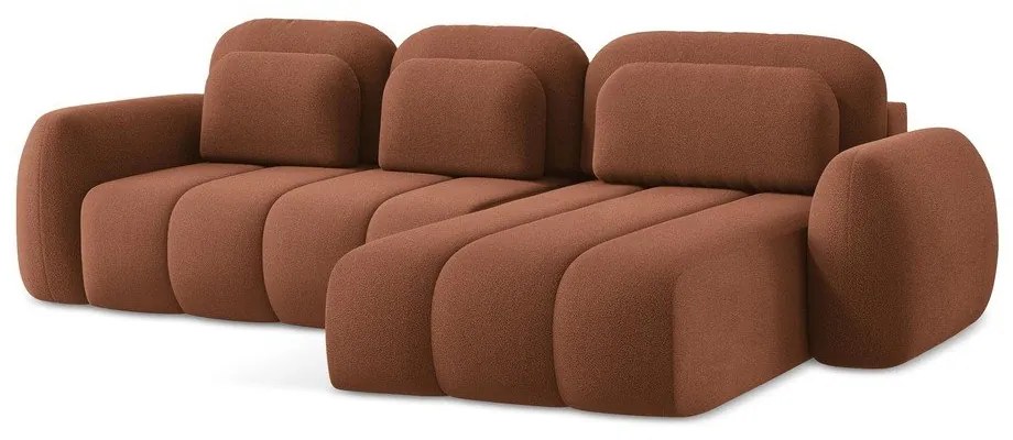 Divano angolare color terracotta allungabile/con contenitore (con penisola a destra/con chaise lounge) con rivestimento in bouclé Pele – Makamii