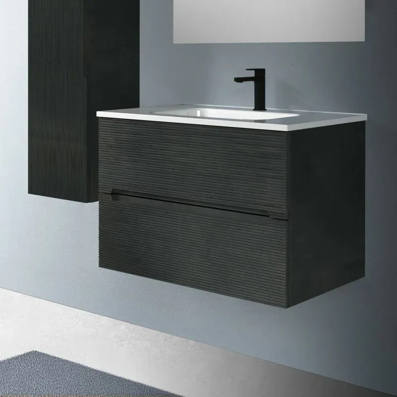 Mobile bagno sospeso 80 lava cannettato 2 cassetti lavabo e specchio Rigo