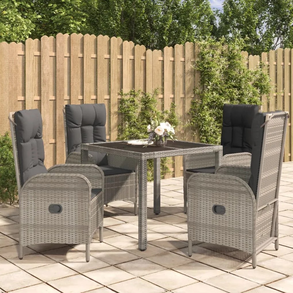 Set Da Pranzo Da Giardino 5 Pz Con Cuscini İn Polyrattan Grigio /
