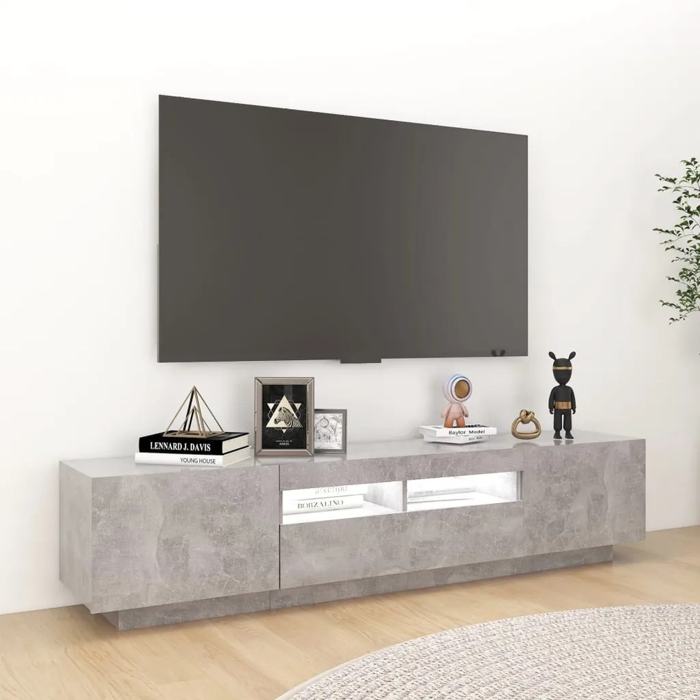 Mobile porta tv con luci led grigio cemento 180x35x40 cm