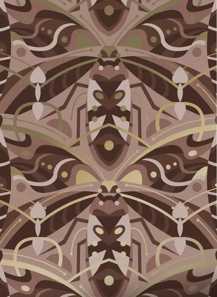 KEK Amsterdam Tapete Art Deco Animaux Beetle Gold - Taupe