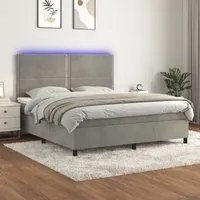 Letto a Molle Materasso e LED Grigio Chiaro 160x200 cm Velluto 3136071