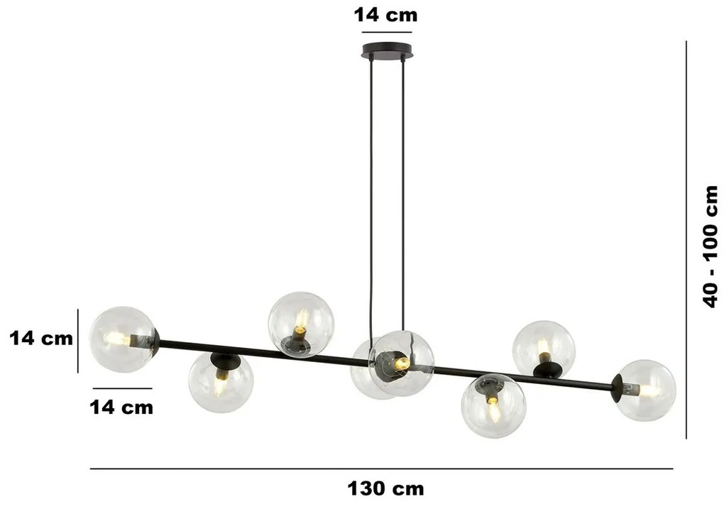 Lampadario a sospensione ROSSI 8 BL in acciaio e vetro 8xE14