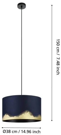 Eglo 39973 - Lampadario a sospensione con filo CASUARITA 1xE27/40W/230V diametro 38 cm blu/oro