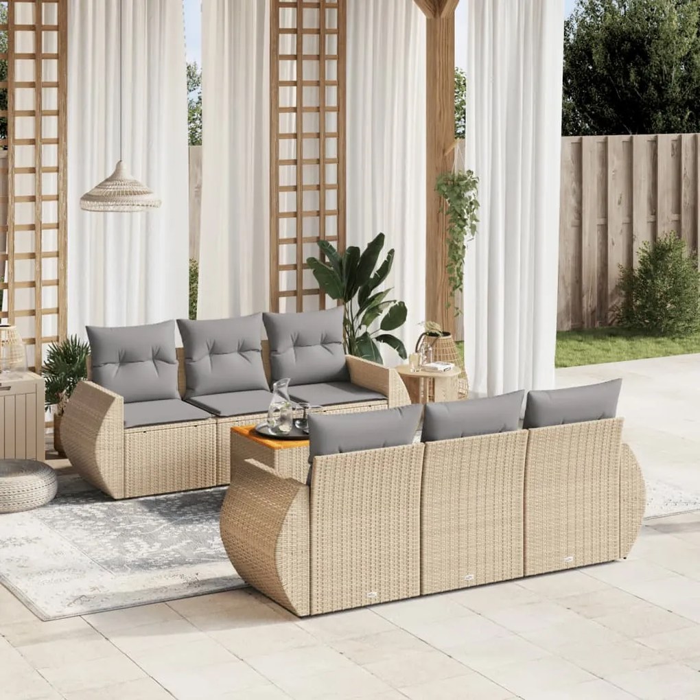 Set divani da giardino 7 pz con cuscini beige in polyrattan