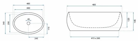 REA-U8567 - Lavabo da appoggio LINDA 34 x 48,5 cm in ceramica con finitura effetto marmo