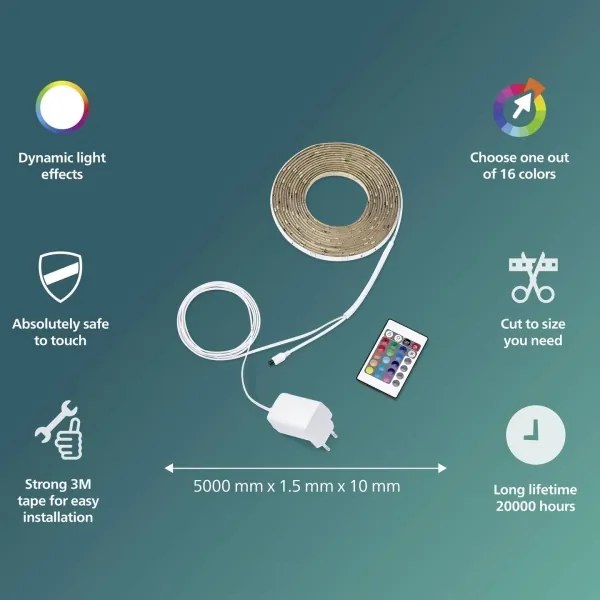 Philips - Striscia LED RGB dimmerabile 5m LED/12W/230V + telecomando