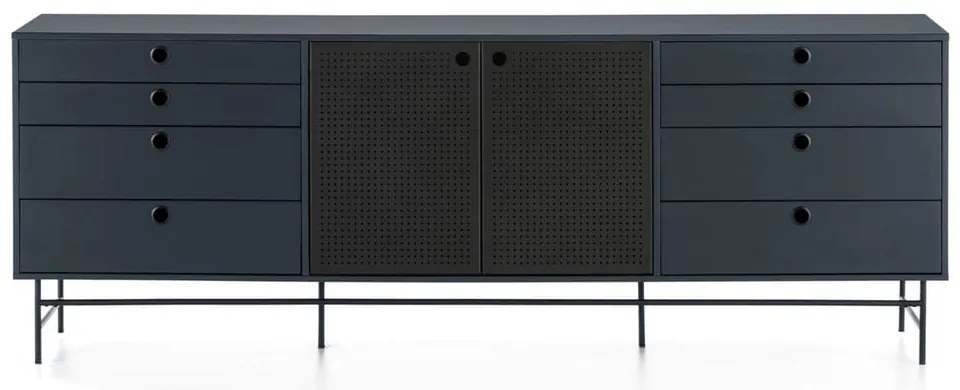 Cassettiera nera e blu, larghezza 212 cm Punto - Teulat