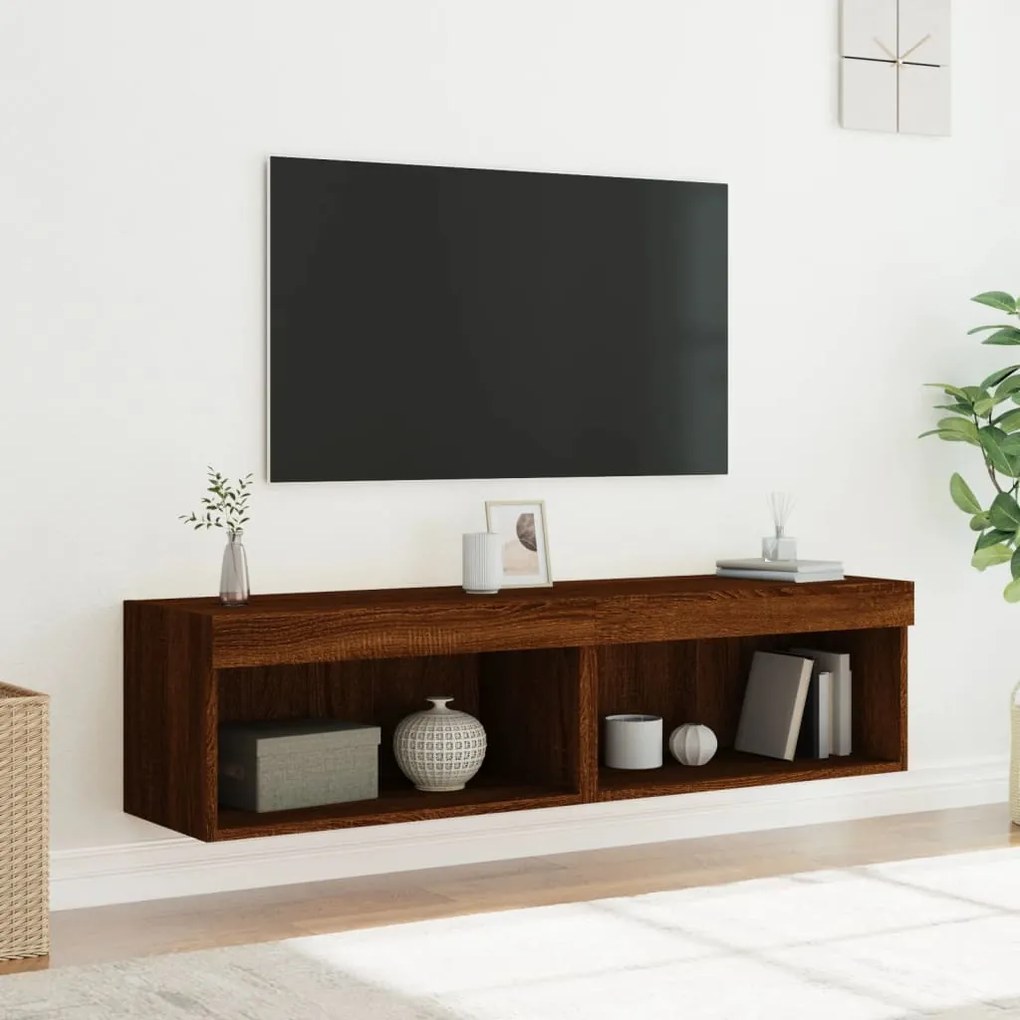 Mobili porta tv con luci led 2 pz rovere marrone 60x30x30 cm