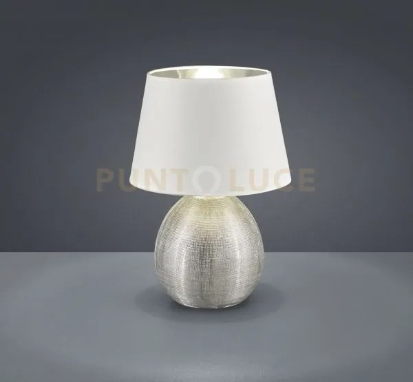 Luxor lampada tavolo grande base ceramica argento e paralume bianco...