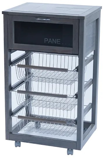 Carrello in legno portapane con cesti portafrutta LANDHELL Grigio