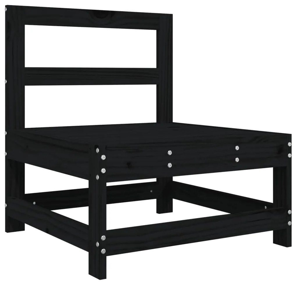 Set Salotto da Giardino 3 pz Nero in Legno Massello di Pino