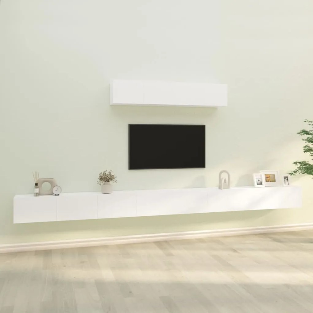 Set di mobili porta tv 6 pz bianco in legno multistrato