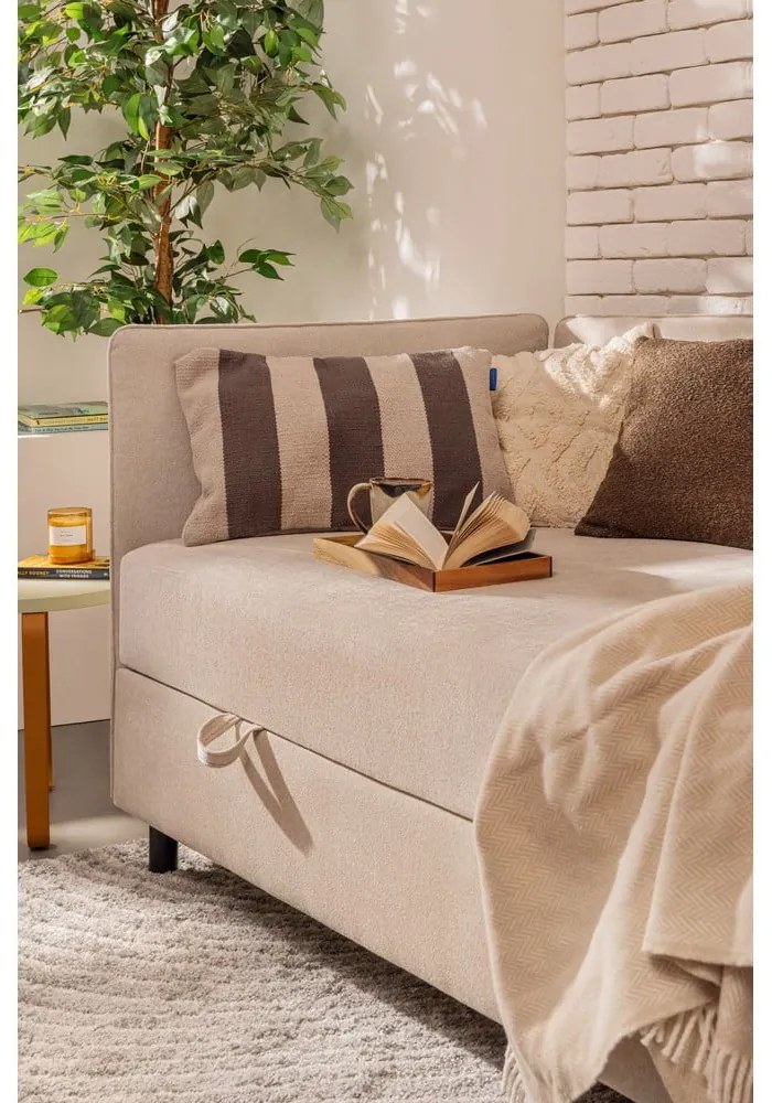 Letto singolo imbottito beige con contenitore con materasso incluso 90x200 cm Avela – Bonami Selection