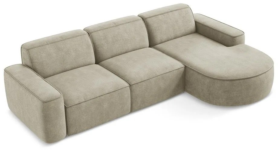 Divano angolare beige (con penisola a destra/con chaise lounge) con rivestimento in ciniglia Omao – Makamii