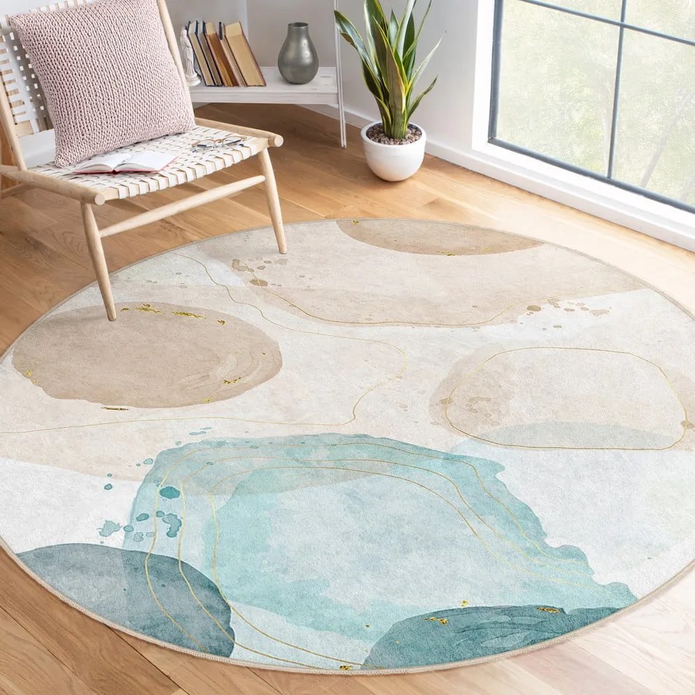 Tappeto rotondo blu/beige lavabile ø 150 cm Puddle – Mila Home