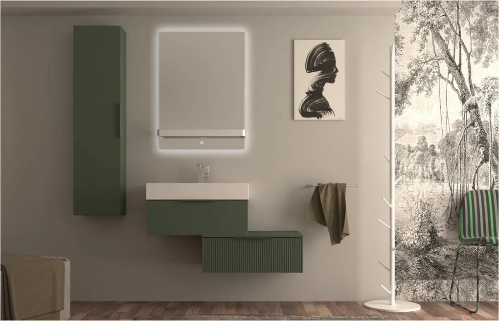 Armadietto bagno a terra Modula BADEN HAUS 1 cassetto P 45 x L 70 x H 27 cm verde opaco