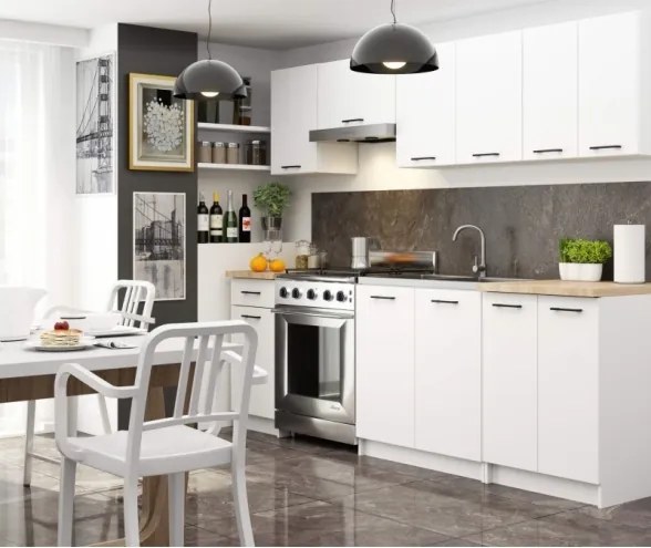 Cucina Lineare 240 Cm Moderna Componibile Bianco Opaco Emma V1