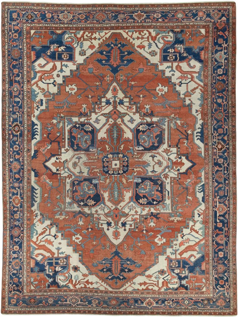Heriz Tappeto 350 x 460 Rosso (Iran) Annodato A Mano