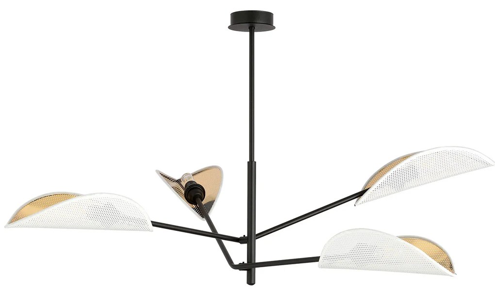 Lampadario 4 Luci Eridano In Acciao Nero E Bianco Oro Con Bracci Mobili