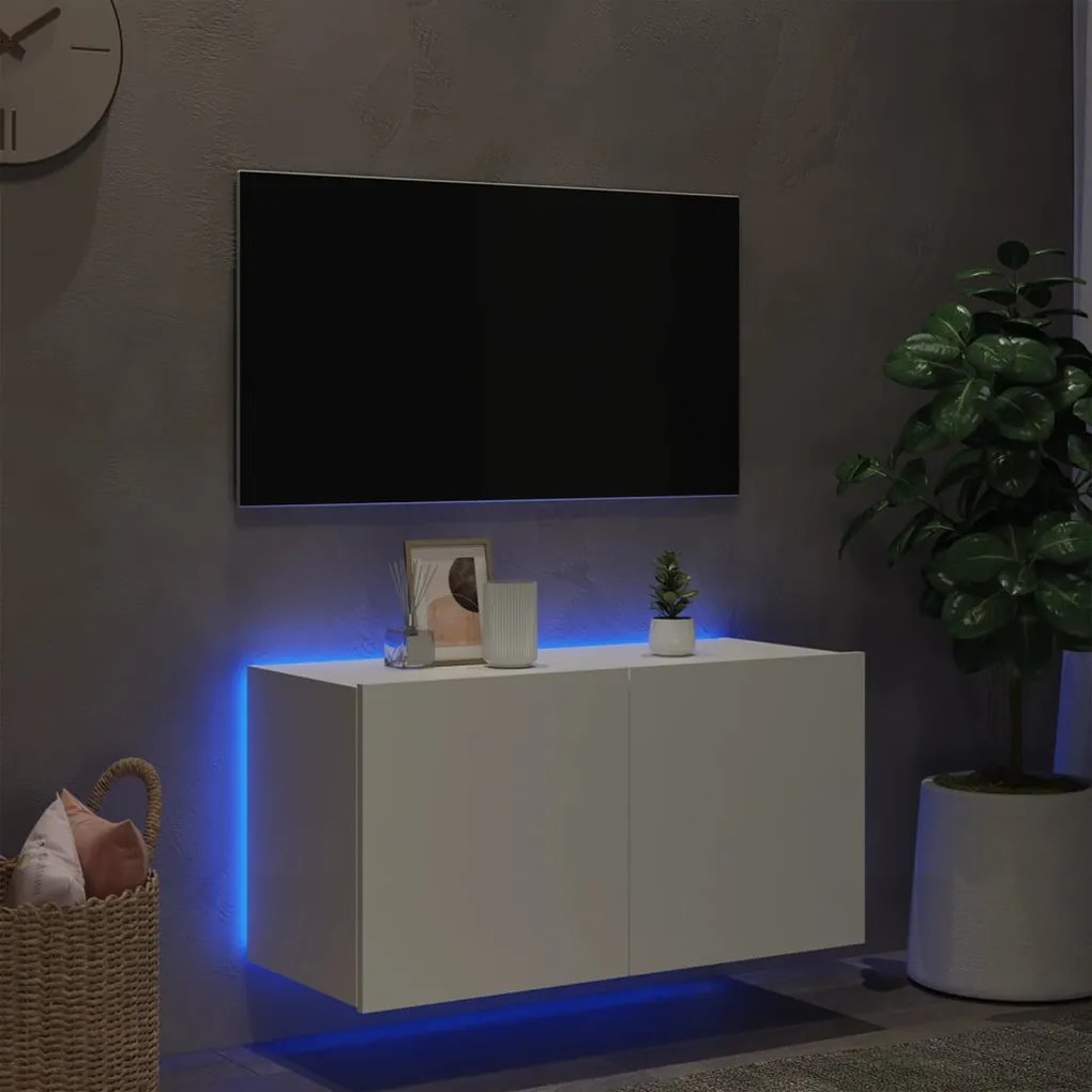 Mobile tv a parete con luci led bianco 80x35x41 cm