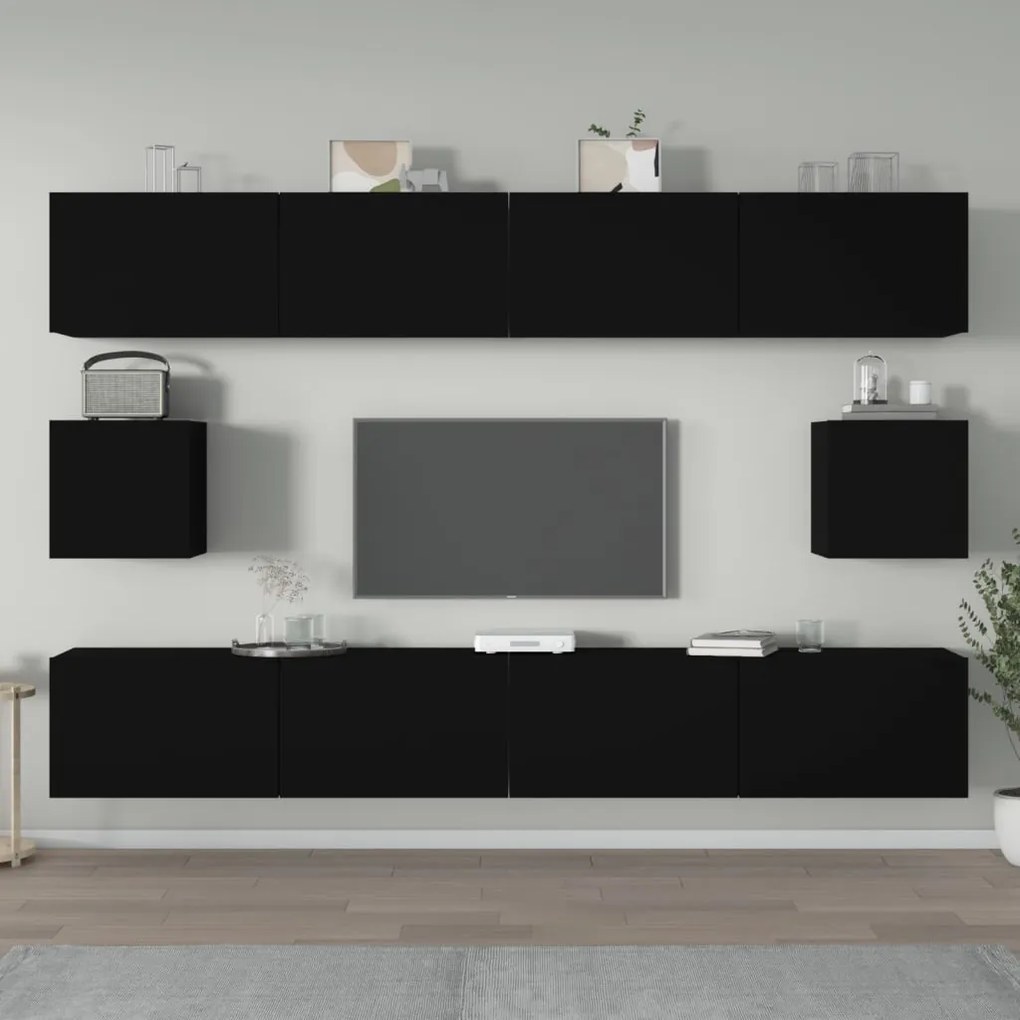 Set Mobili Porta Tv 6 Pz Nero İn Legno Multistrato /