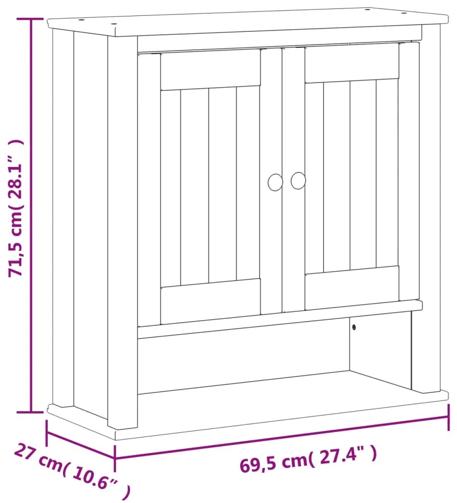 Mobile da Bagno a Muro BERG Nero 69,5x27x71,5cm Legno Massello