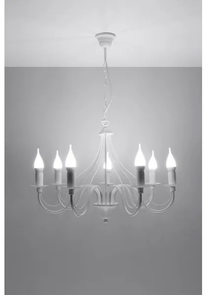 Lampadario a sospensione con catena MINERWA 7 7xE14/40W/230V bianco