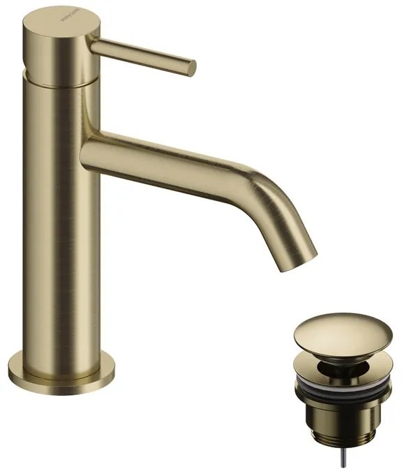Rubinetto per lavabo a canna bassa getto laminare cristallino LOOP oro spazzolato lucido SANYCCES