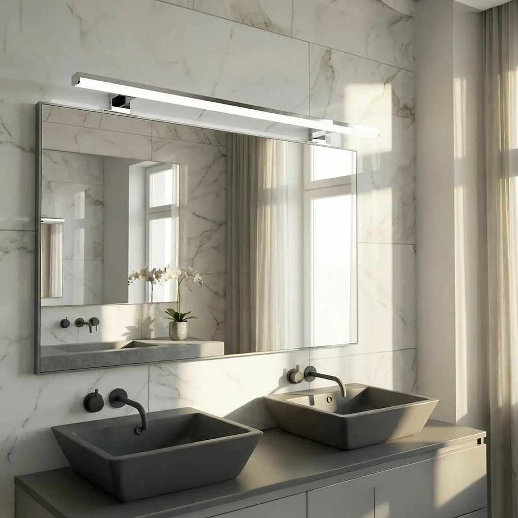 Lampada LED da Specchio 78cm 14W Cromata IP44 Tripla Installazione Colore Bianco Caldo 3.000K