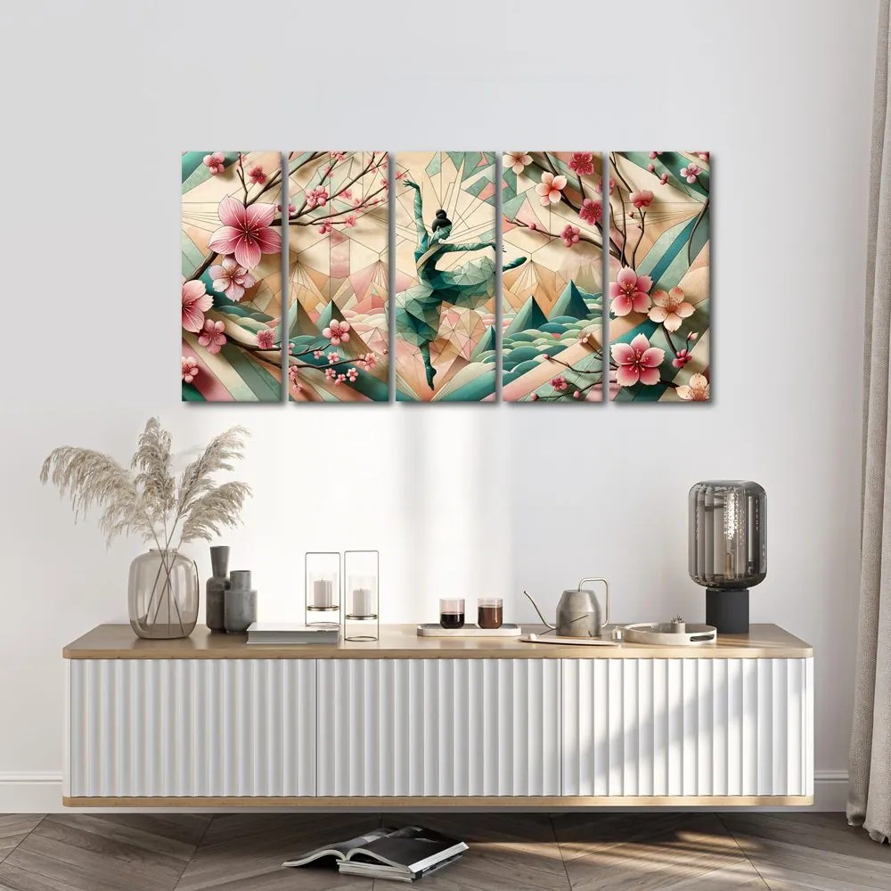 Quadri 5 pezzi – Ballerina geometrica in movimento