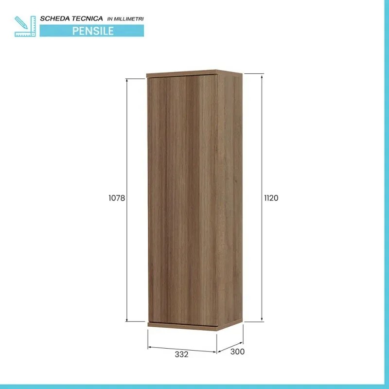 Colonna bagno sospesa 33 cm rovere cannettato con ripiani Wise