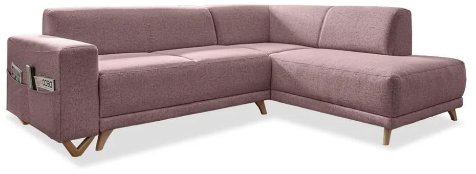 Divano angolare rosa allungabile e con contenitore (penisola a destra/a L) Classy Sophie – Miuform