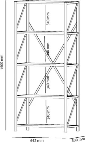 Libreria Industrial 5 Ripiani 64x30x150 Frida Effetto Marmo Nero