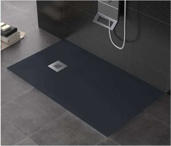 Piatto doccia in mineralmarmo 70x120 cm antracite effetto pietra con griglia e piletta sifonata