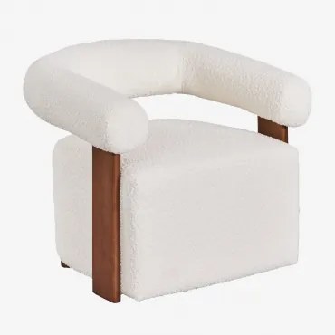 Poltroncina In Tessuto Bouclé E Legno Della Gomma Mauro Ricciolo Blanco - Sklum
