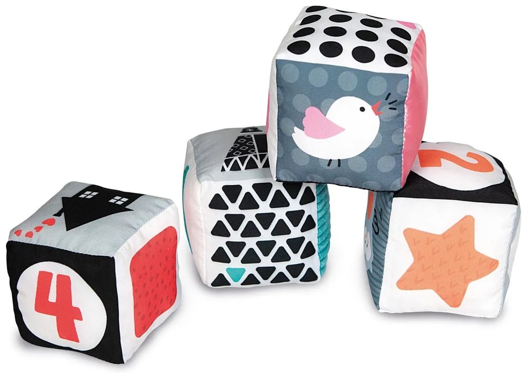 Clemmy baby - Cubi tessili per bambini in bianco e nero - 4 pz